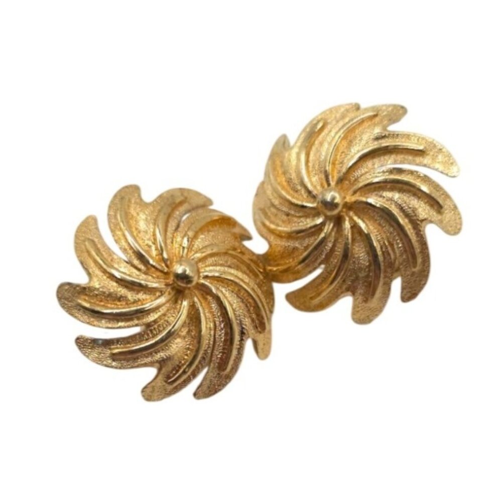 Monet Gold-Tone Swirl Clip-On Earrings Vintage Jewelry